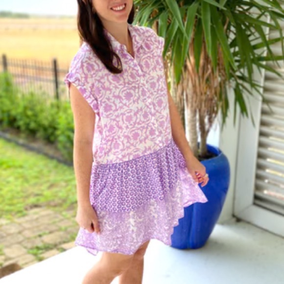 Ro's Garden Dresses & Skirts - Ros Garden Pauline Lilac Morgana Dress Short Sleeve Button Front